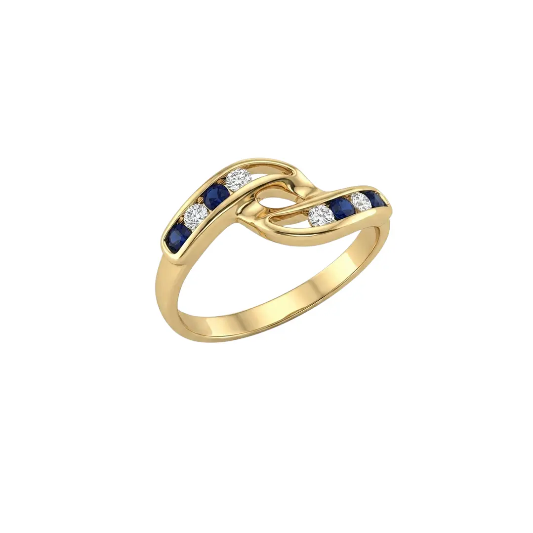 Anillo Oro Miel 18kt Vínculo con Zafiros y Circonitas 2