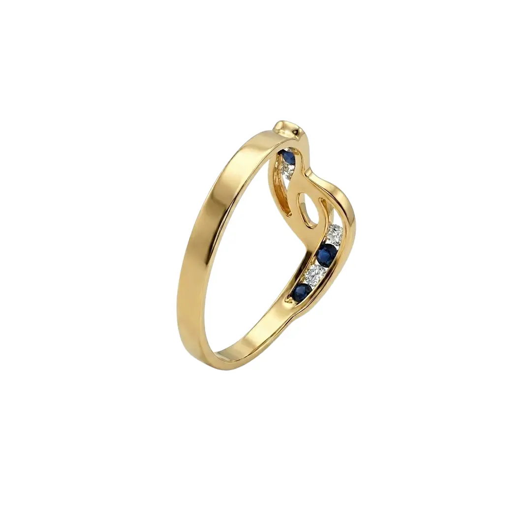 Anillo Oro Miel 18kt Vínculo con Zafiros y Circonitas 3