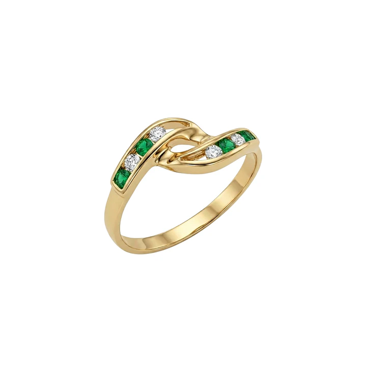 Anillo Oro Miel 18kt Vínculo con Esmeraldinas y Circonitas 2