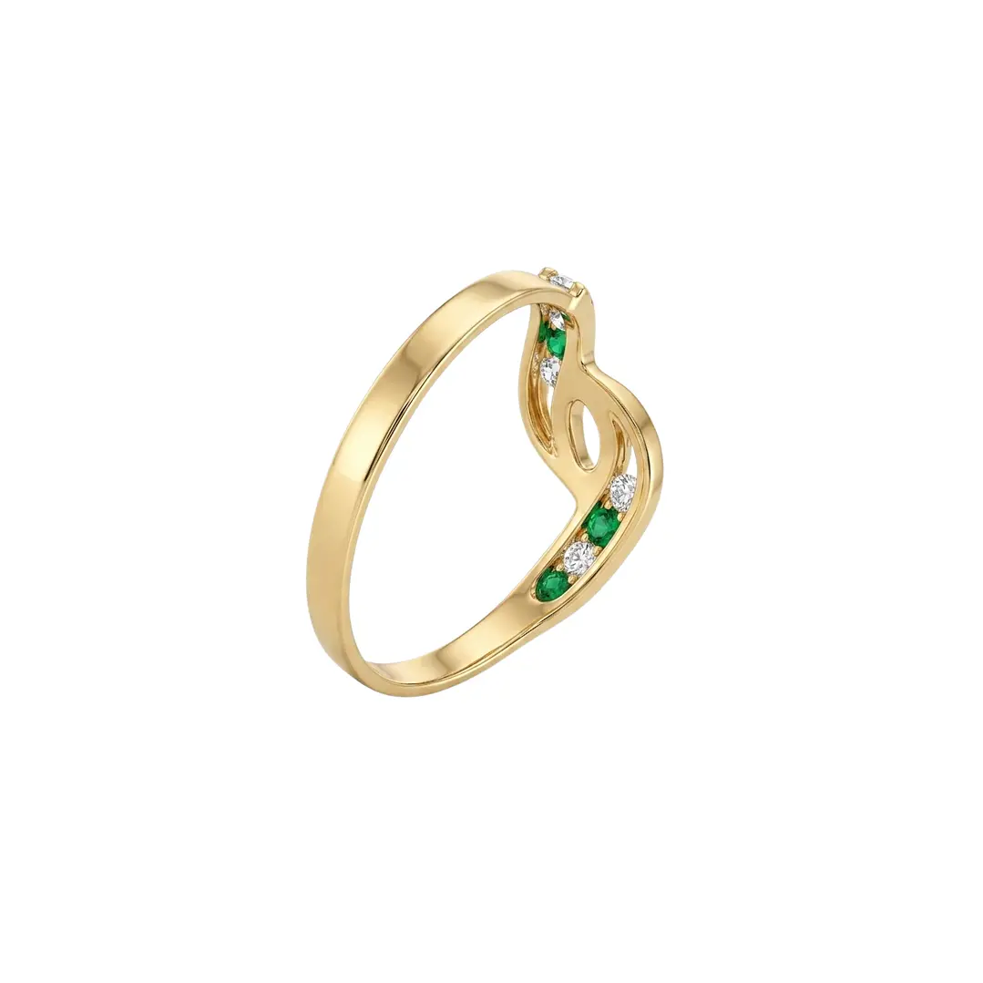 Anillo Oro Miel 18kt Vínculo con Esmeraldinas y Circonitas 3