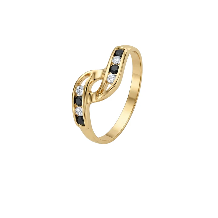 Anillo Oro Miel 18kt Vínculo con Ónix y Circonitas 1
