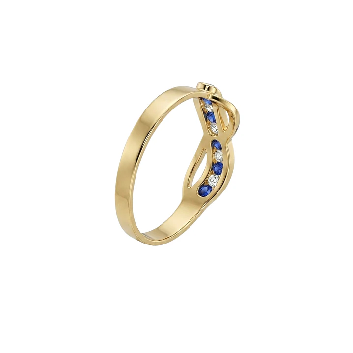 Anillo Oro Miel 18kt Infinito con Zafiros y Circonitas 3