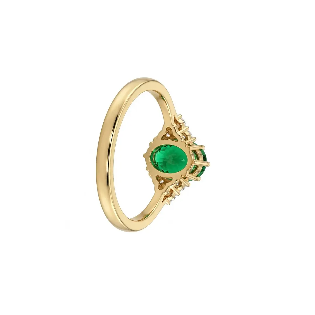 Anillo Oro Miel 18kt Imperial con Esmeraldina y Circonitas 3