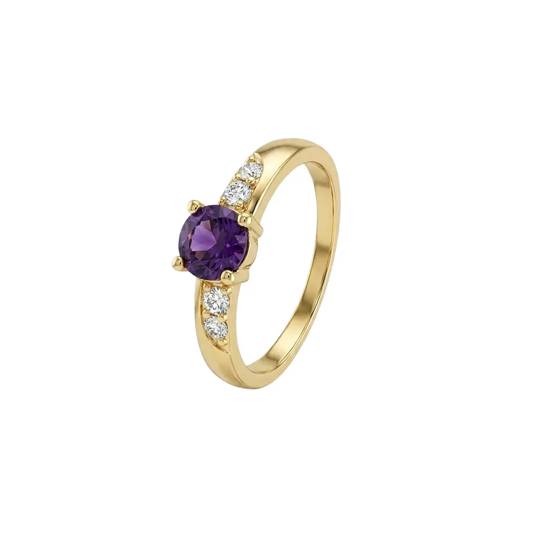 Anillo Oro Miel 18kt Eclipse con Amatista y Circonitas 1