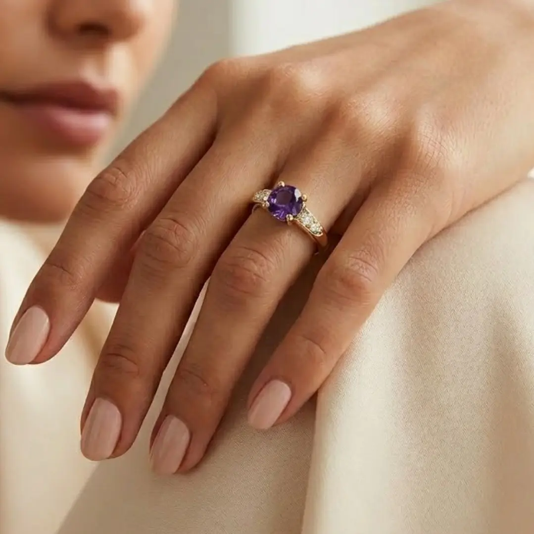 Anillo Oro Miel 18kt Eclipse con Amatista y Circonitas 4