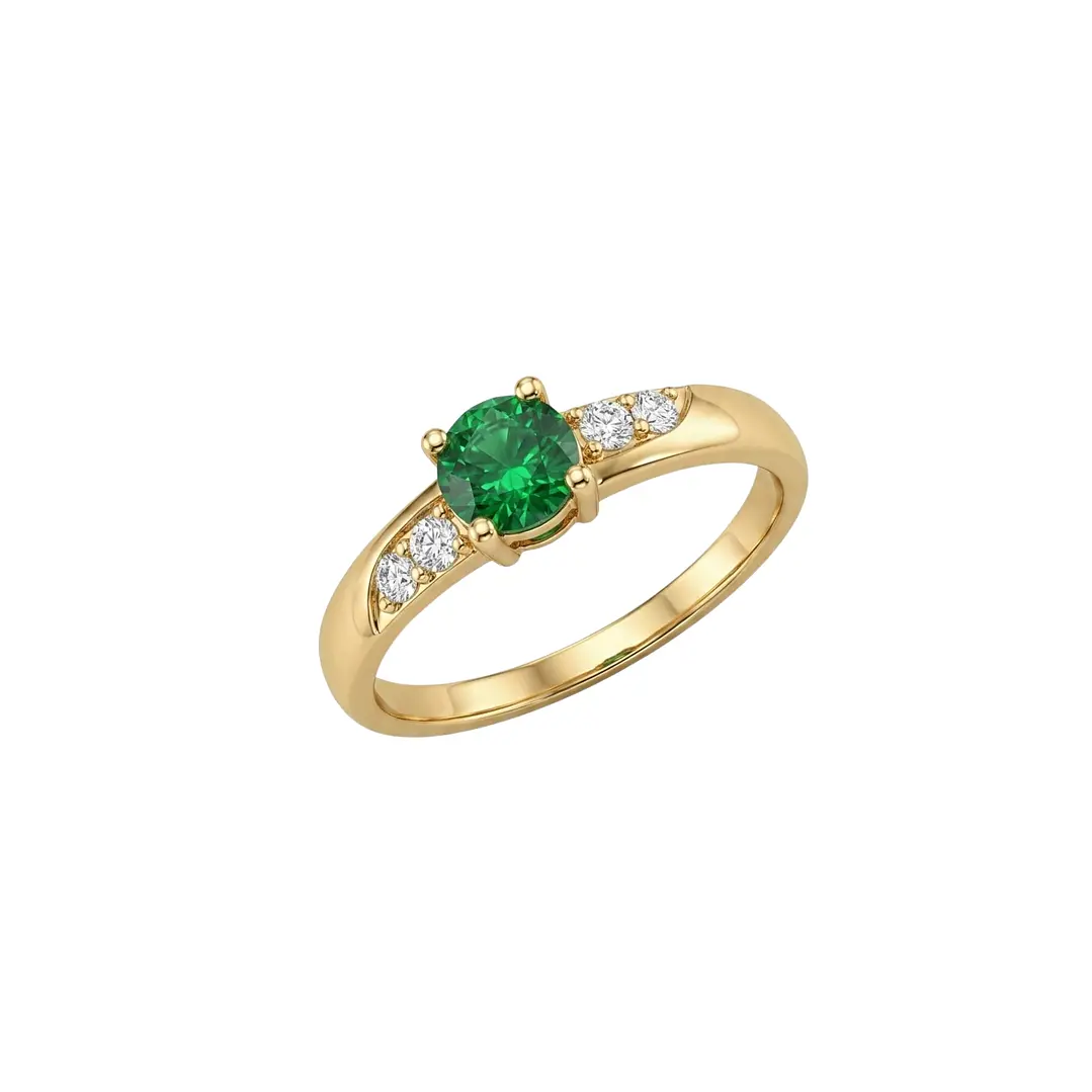 Anillo Oro Miel 18kt Solitario con Esmeraldina y Circonitas 2