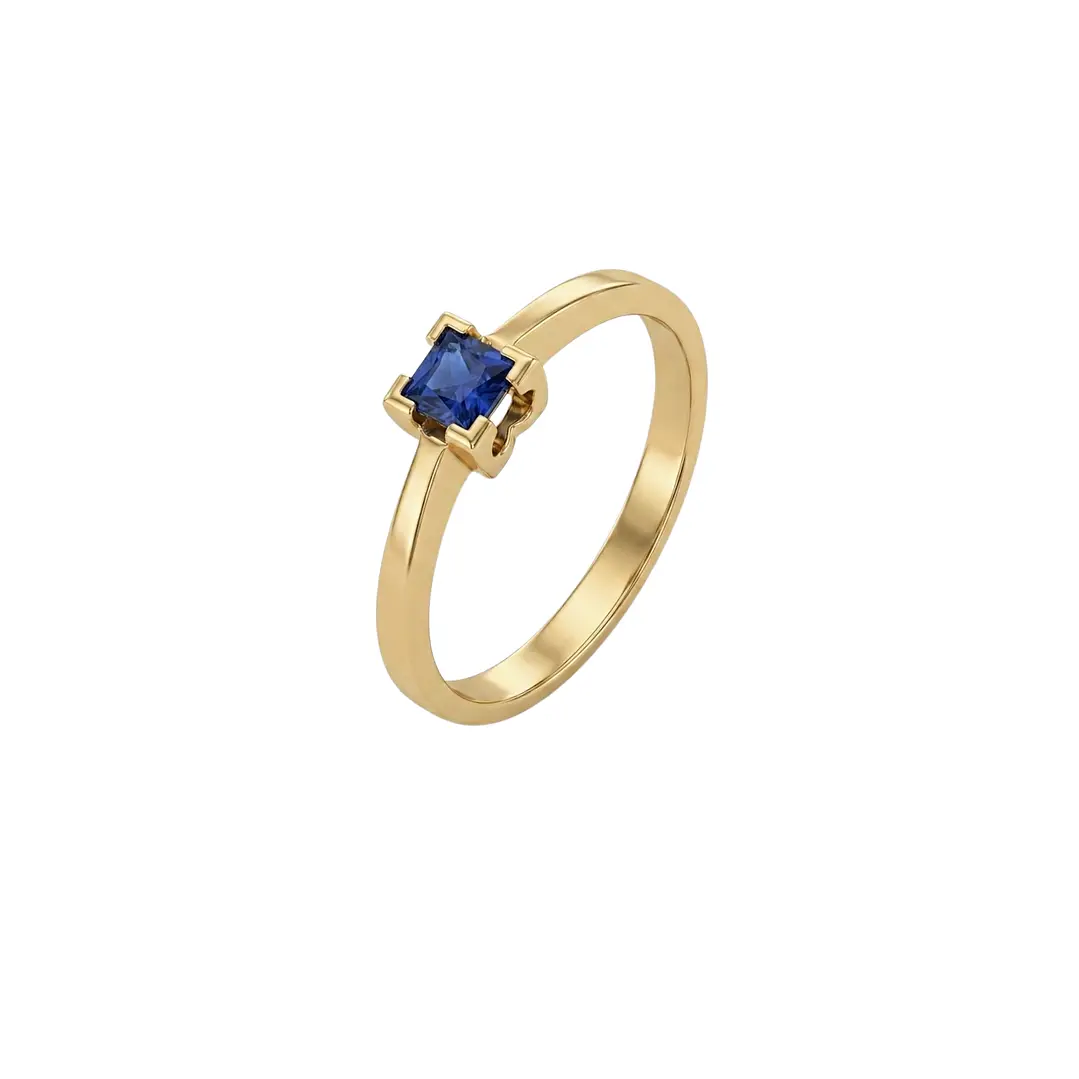 Anillo Oro Miel 18kt Solitario Cuadrado con Zafiro 1