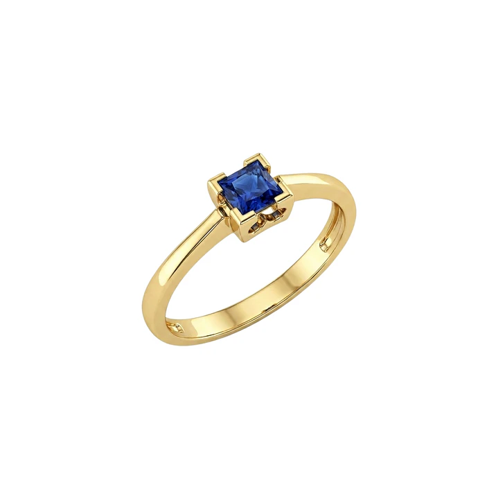 Anillo Oro Miel 18kt Solitario Cuadrado con Zafiro 2
