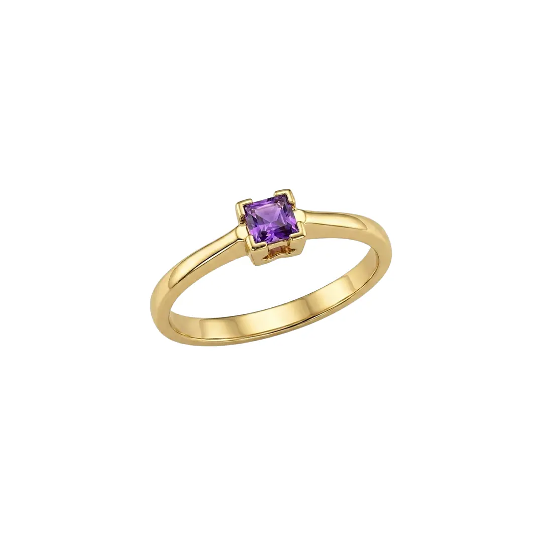Anillo Oro Miel 18kt Solitario Cuadrado con Amatista 2