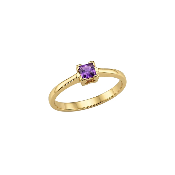 Anillo Oro Miel 18kt Solitario Cuadrado con Amatista 2