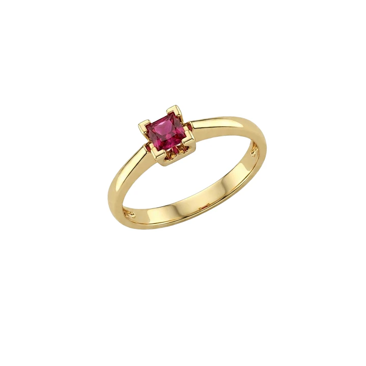 Anillo Oro Miel 18kt Solitario Cuadrado con Rubí 2