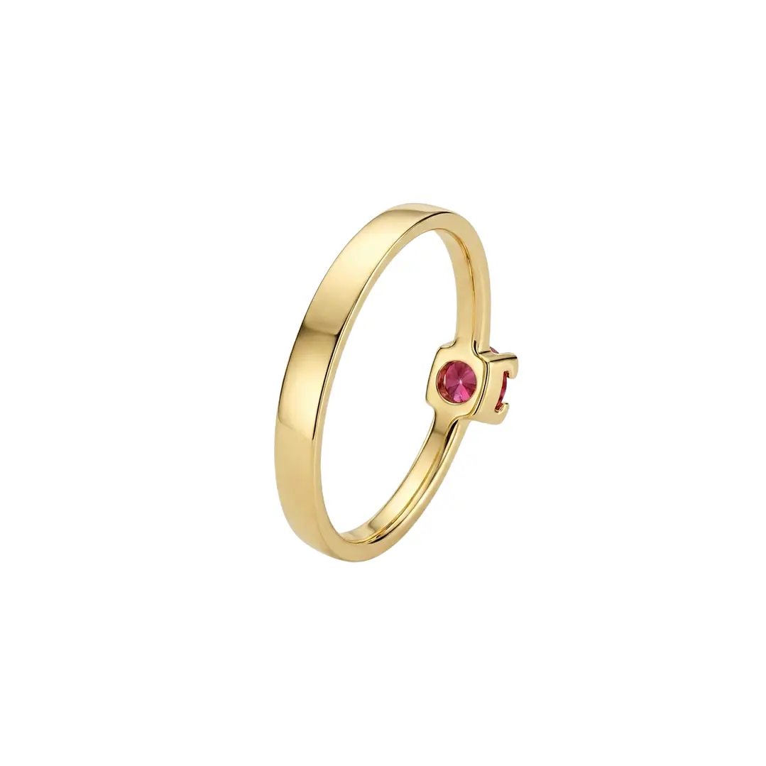Anillo Oro Miel 18kt Solitario Cuadrado con Rubí 3