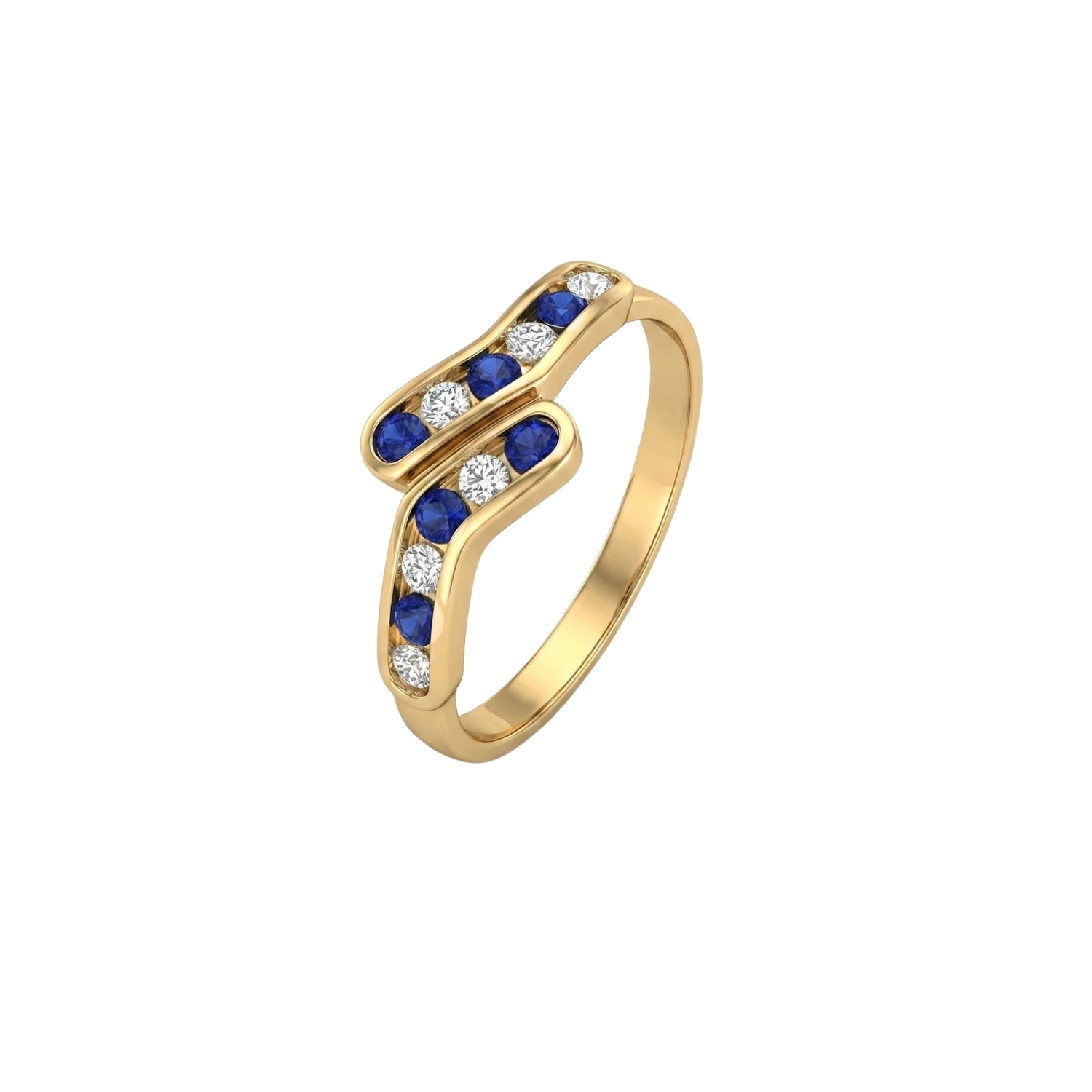 Anillo Oro Miel 18kt Ondas con Circonitas Zafiro 1