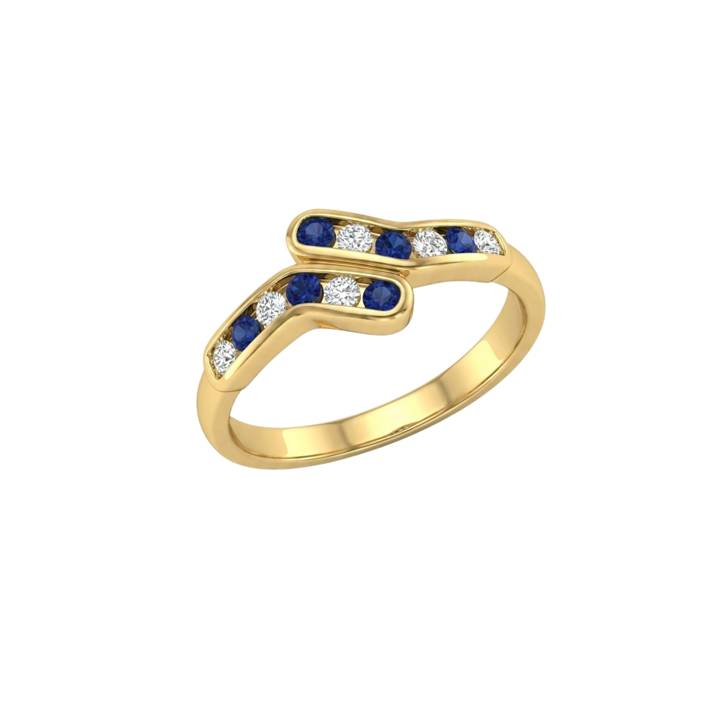 Anillo Oro Miel 18kt Ondas con Circonitas Zafiro 2