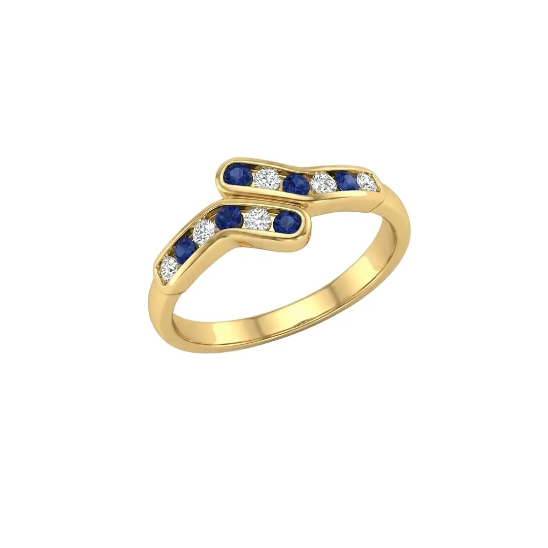 Anillo Oro Miel 18kt Ondas con Circonitas Zafiro 2
