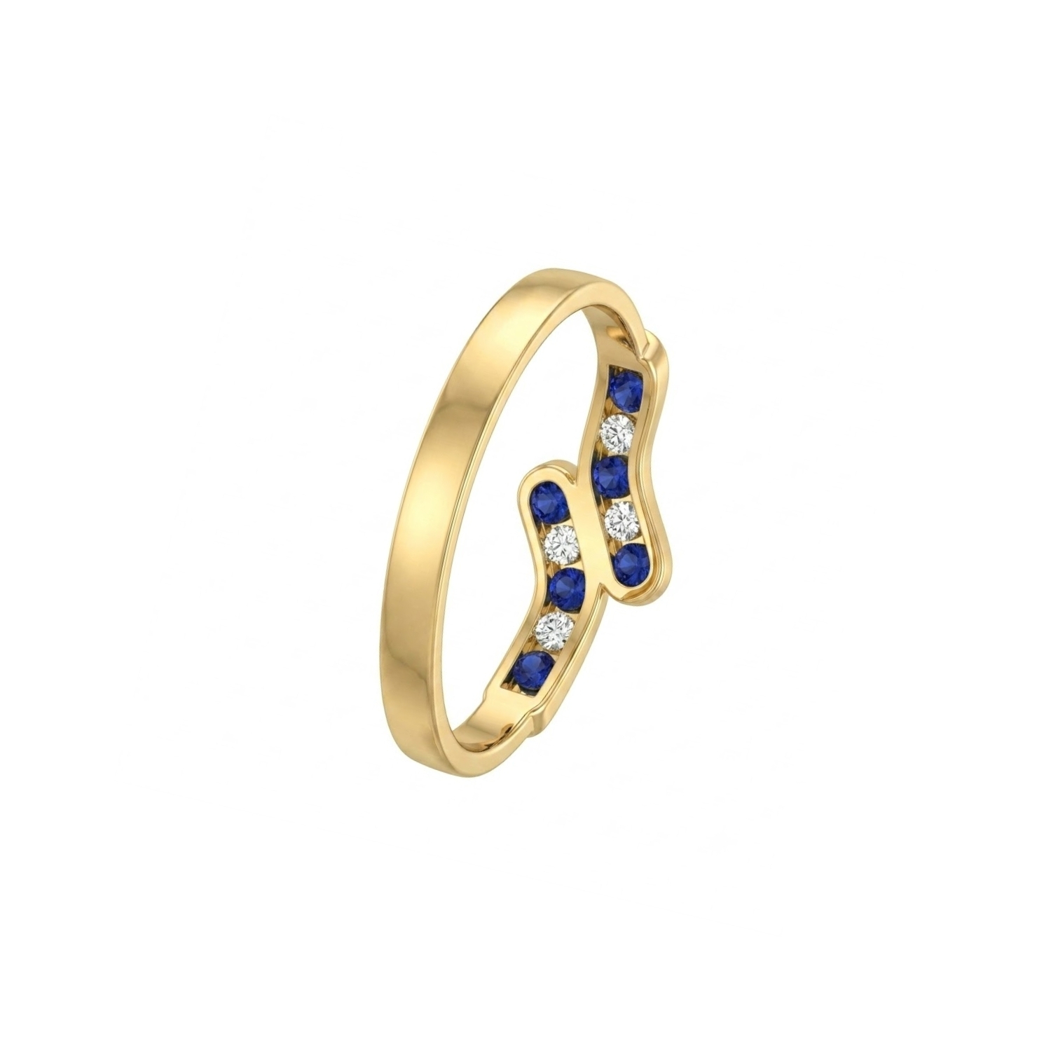 Anillo Oro Miel 18kt Ondas con Circonitas Zafiro 3