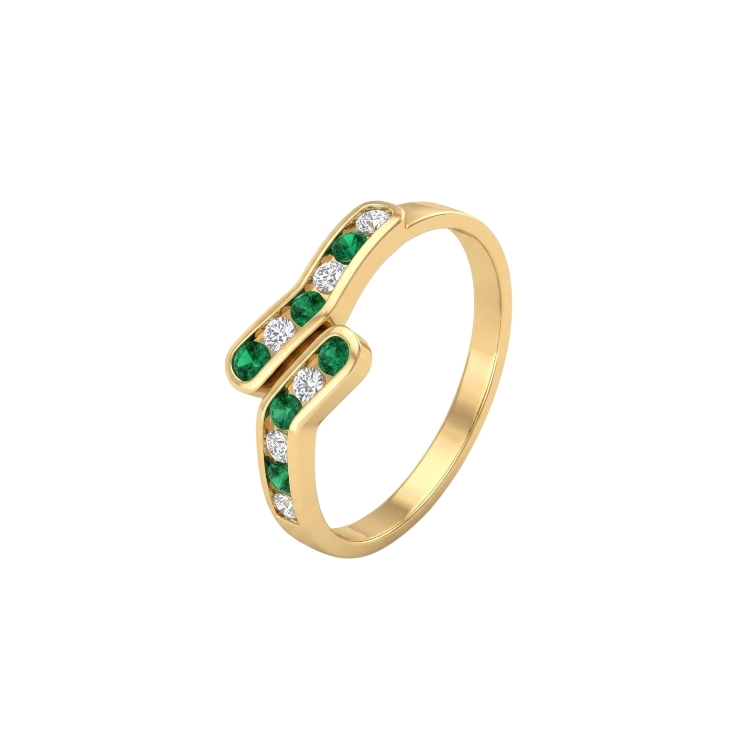 Anillo Oro Miel 18kt Ondas con Circonitas Esmeraldina 1