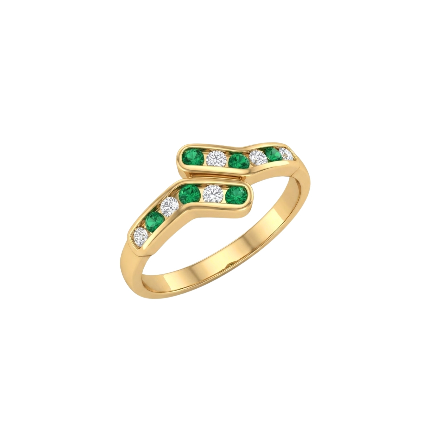 Anillo Oro Miel 18kt Ondas con Circonitas Esmeraldina 2