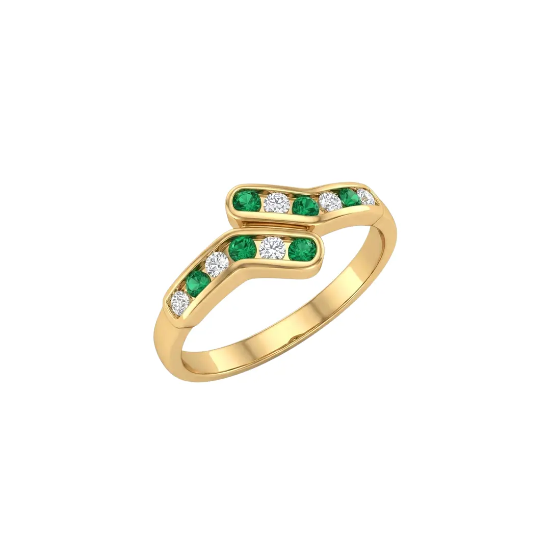 Anillo Oro Miel 18kt Ondas con Circonitas Esmeraldina 2