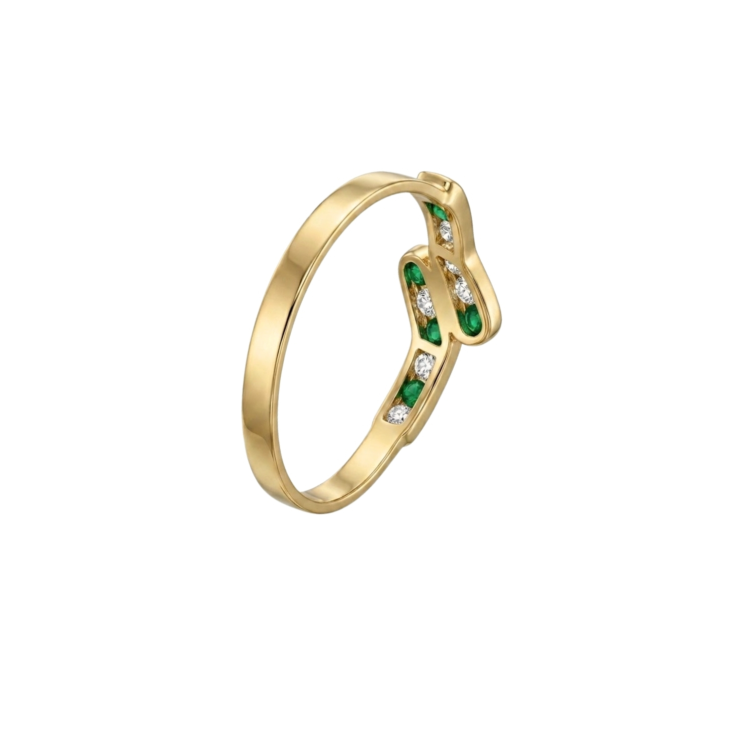 Anillo Oro Miel 18kt Ondas con Circonitas Esmeraldina 3