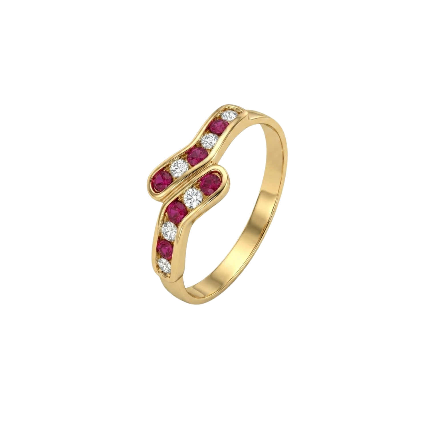 Anillo Oro Miel 18kt Ondas con Circonitas Rubí 1