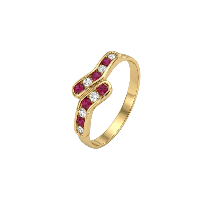 Anillo Oro Miel 18kt Ondas con Circonitas Rubí 1