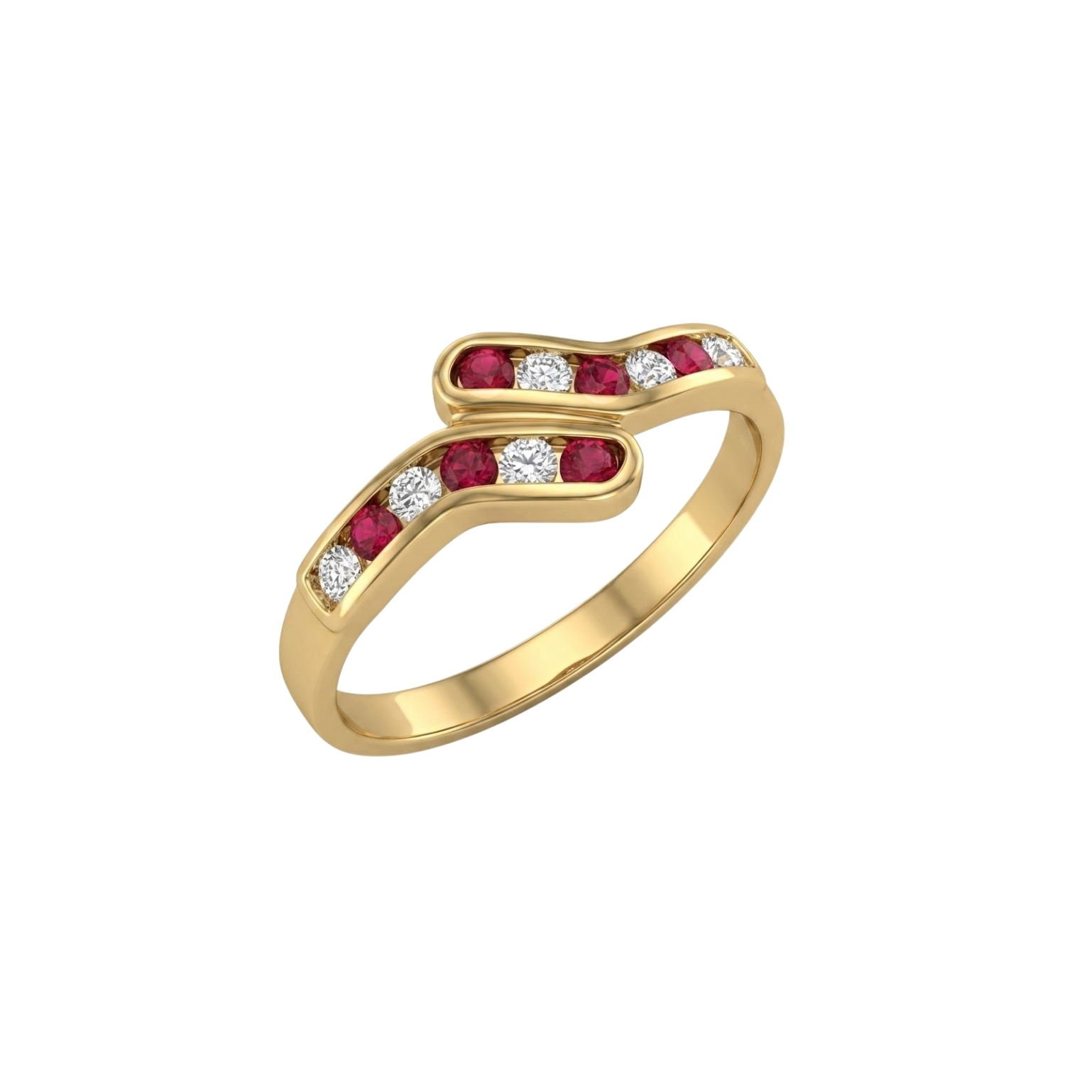 Anillo Oro Miel 18kt Ondas con Circonitas Rubí 2