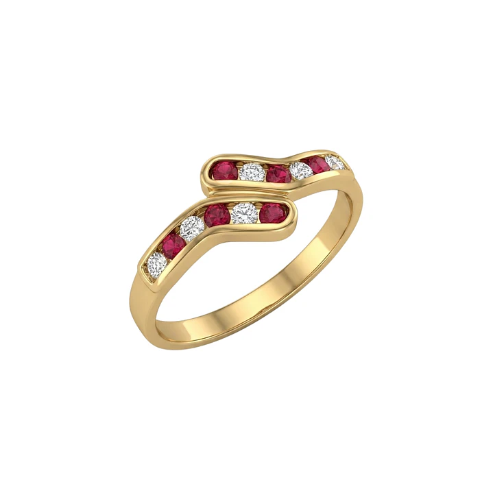 Anillo Oro Miel 18kt Ondas con Circonitas Rubí 2