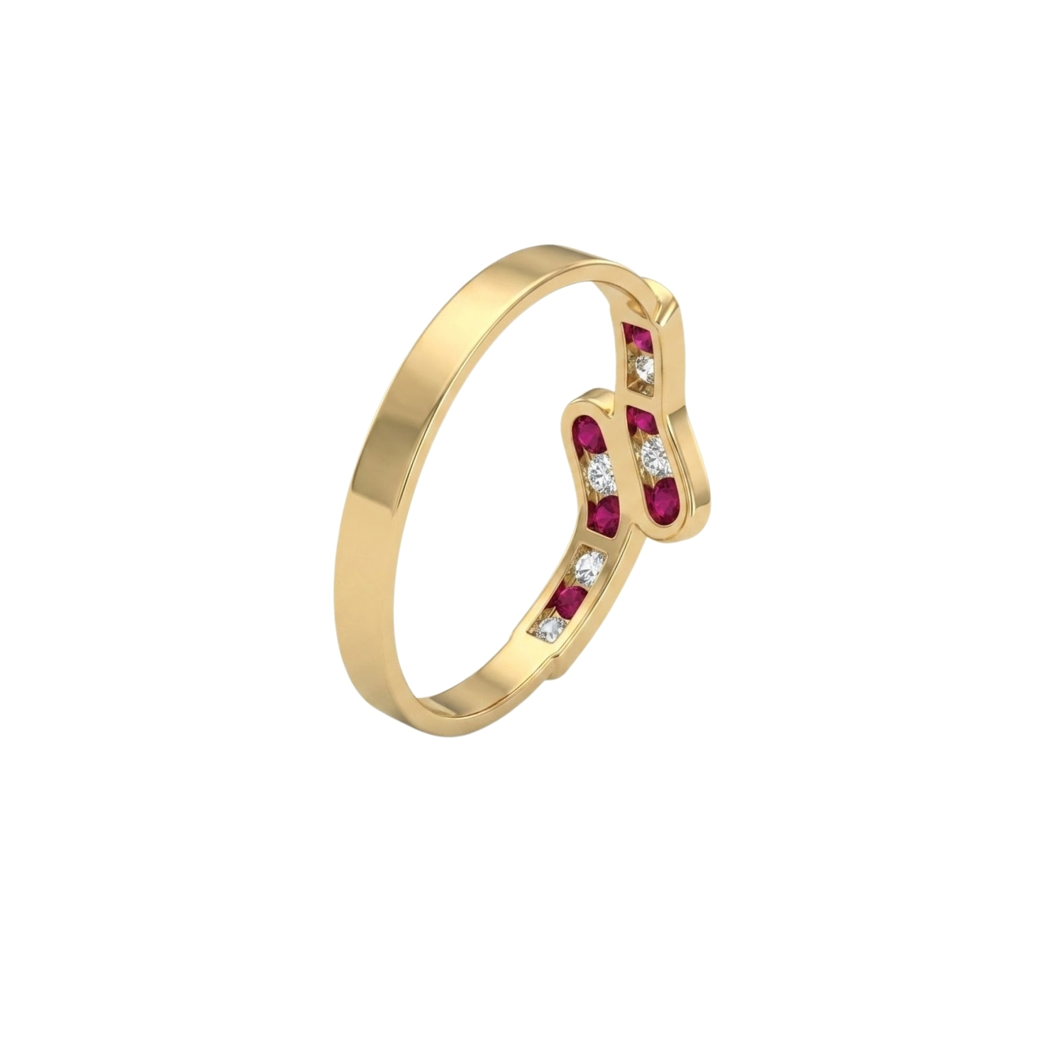 Anillo Oro Miel 18kt Ondas con Circonitas Rubí 3