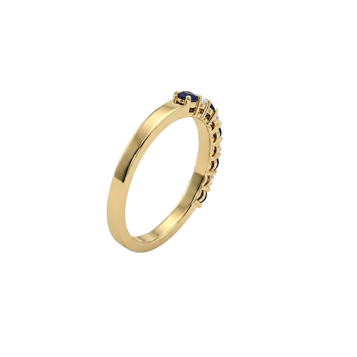 Anillo Oro Miel 18kt Media Alianza con Circonitas Zafiro 3
