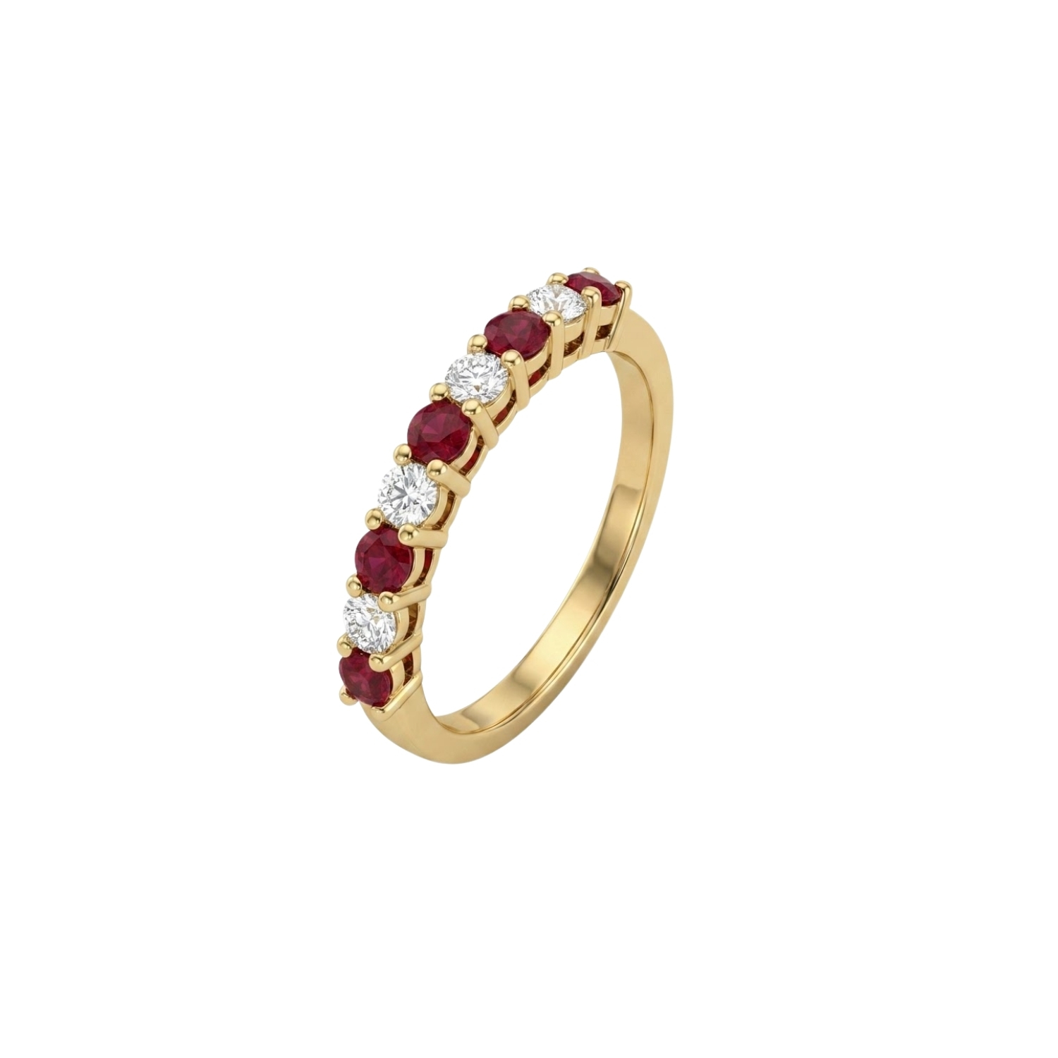 Anillo Oro Miel 18kt Media Alianza con Circonitas Rubí 1