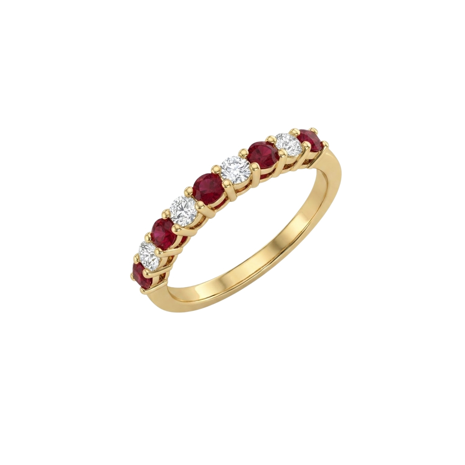 Anillo Oro Miel 18kt Media Alianza con Circonitas Rubí 2