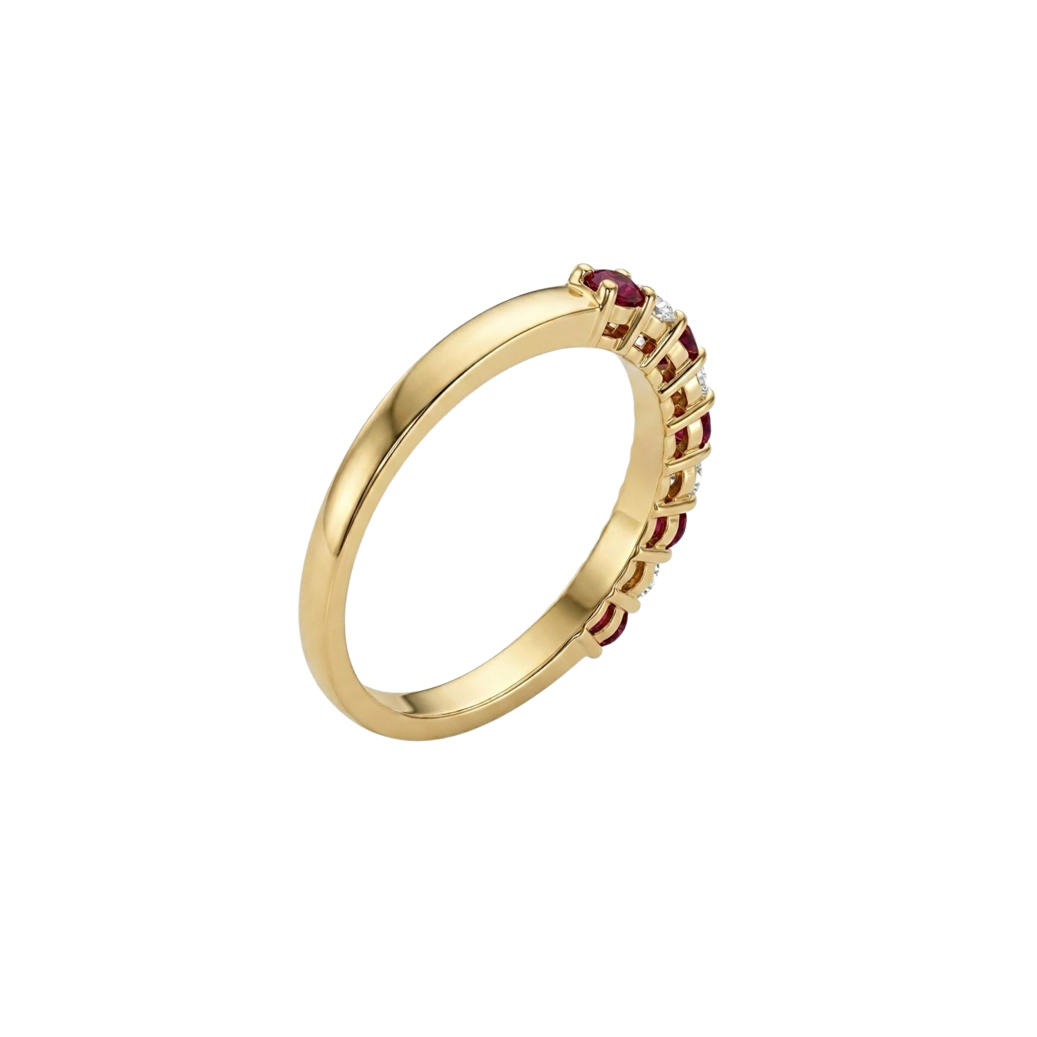Anillo Oro Miel 18kt Media Alianza con Circonitas Rubí 3