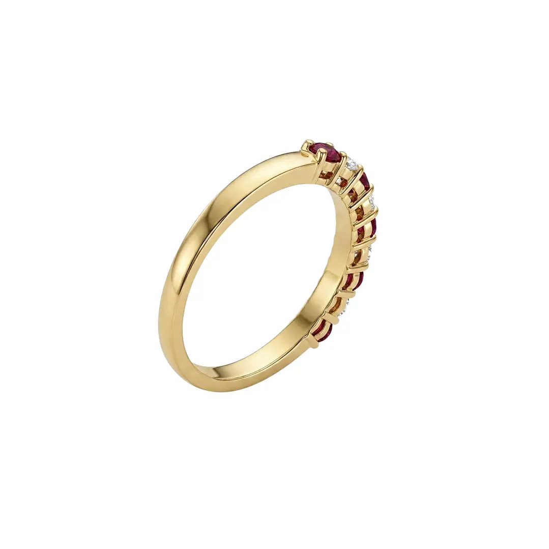 Anillo Oro Miel 18kt Media Alianza con Circonitas Rubí 3