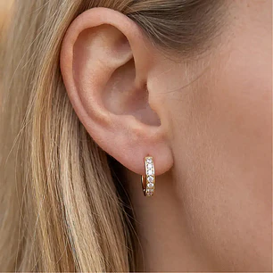 Aros Oro Amarillo 18kt Argollas 1/2 Circonita 14MM