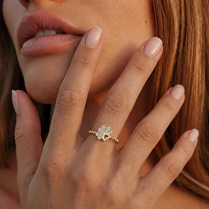 Anillo de Oro 18kt Trébol Circón