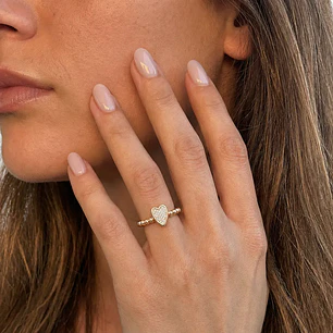 Anillo de Oro 18kt Corazón Circón Bolitas