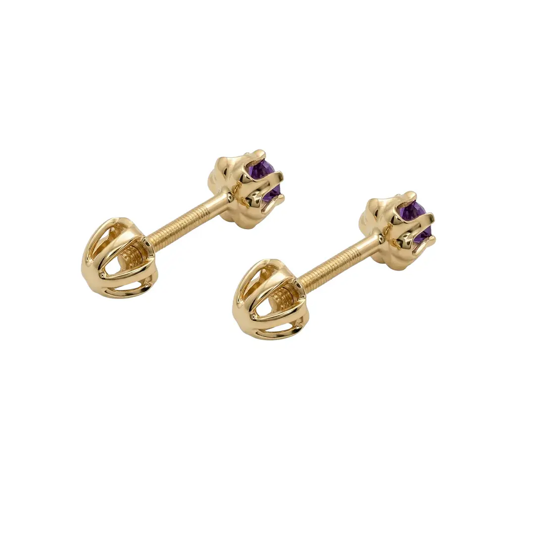 Aros Oro Miel 18kt con Amatista 2,5 mm 2