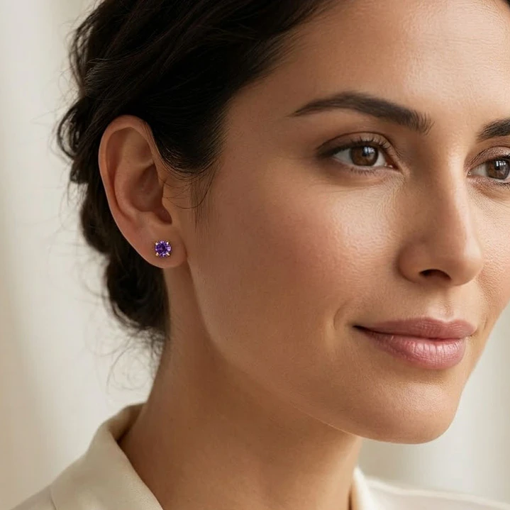 Aros Oro Miel 18kt con Amatista 2,5 mm 4