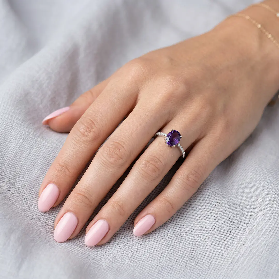 Anillo Oro Blanco 18kt Diamantes 7 Pts Amatista 1,15 Qts 3