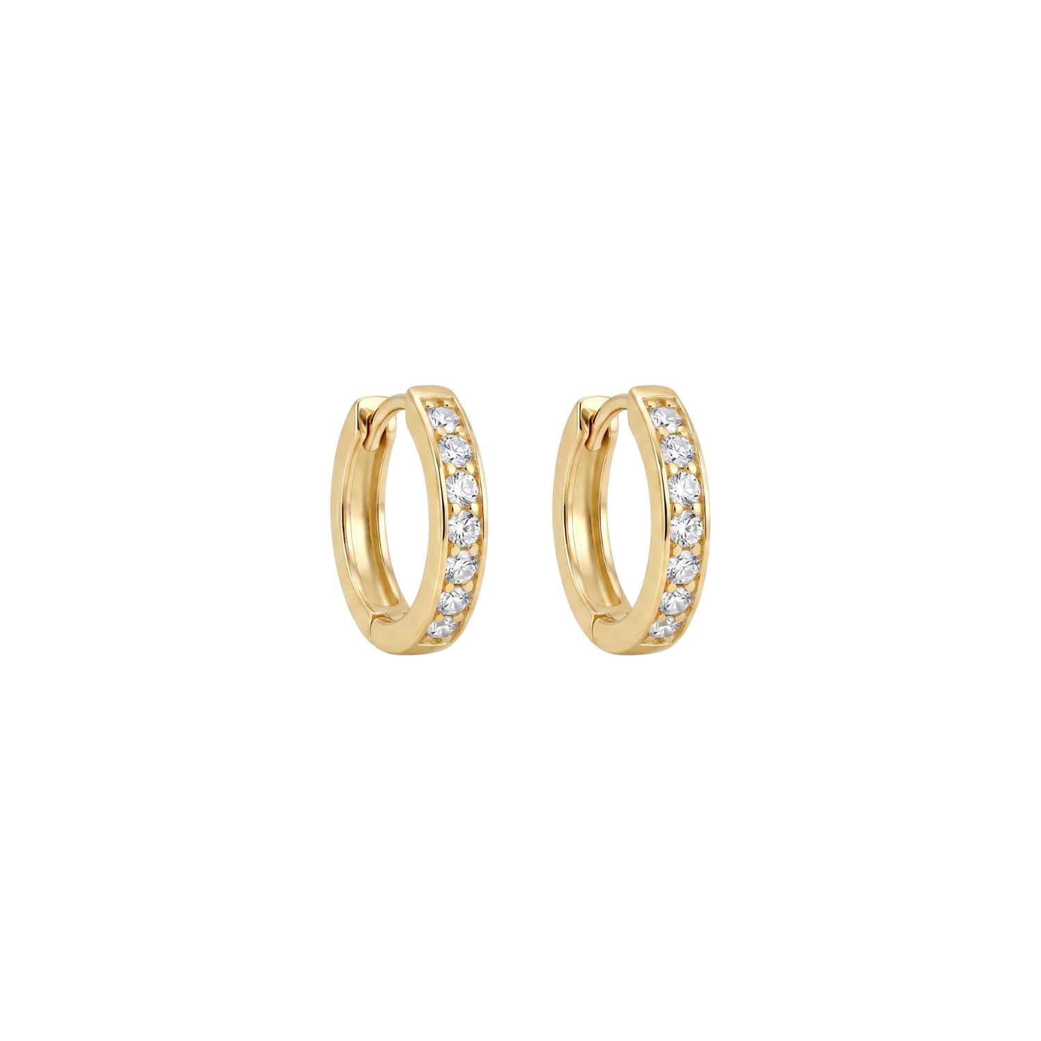 Aros Oro Amarillo 18kt Argollas 1/2 Circonita 14MM 2