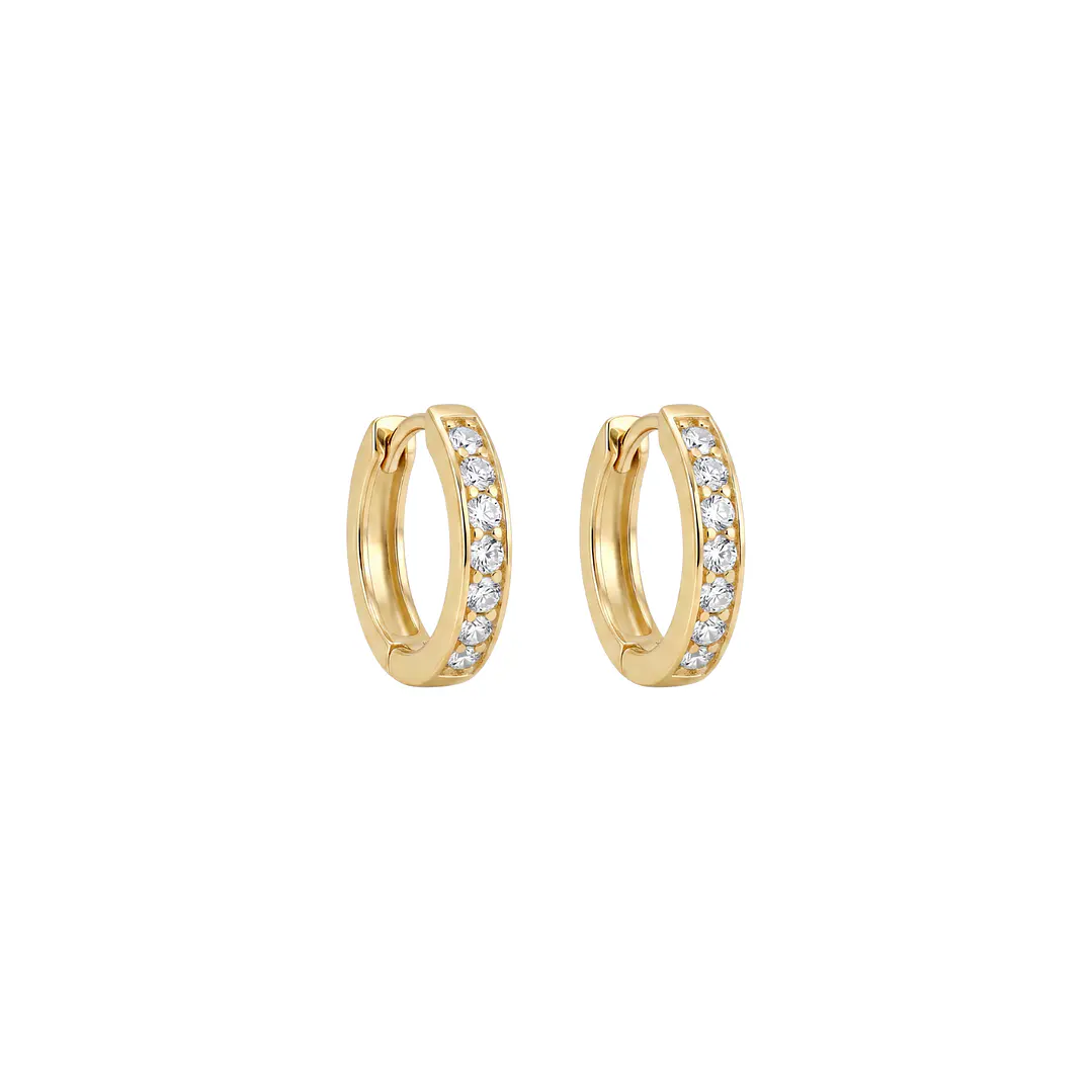 Aros Oro Amarillo 18kt Argollas 1/2 Circonita 14MM 2