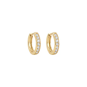Aros Oro Amarillo 18kt Argollas 1/2 Circonita 14MM
