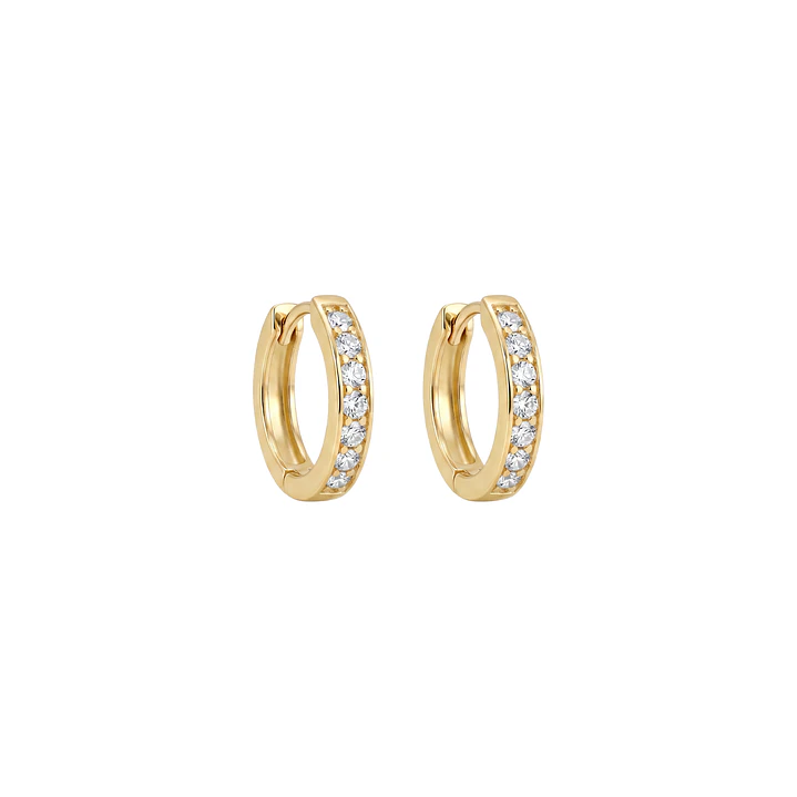 Aros Oro Amarillo 18kt Argollas 1/2 Circonita 14MM 2