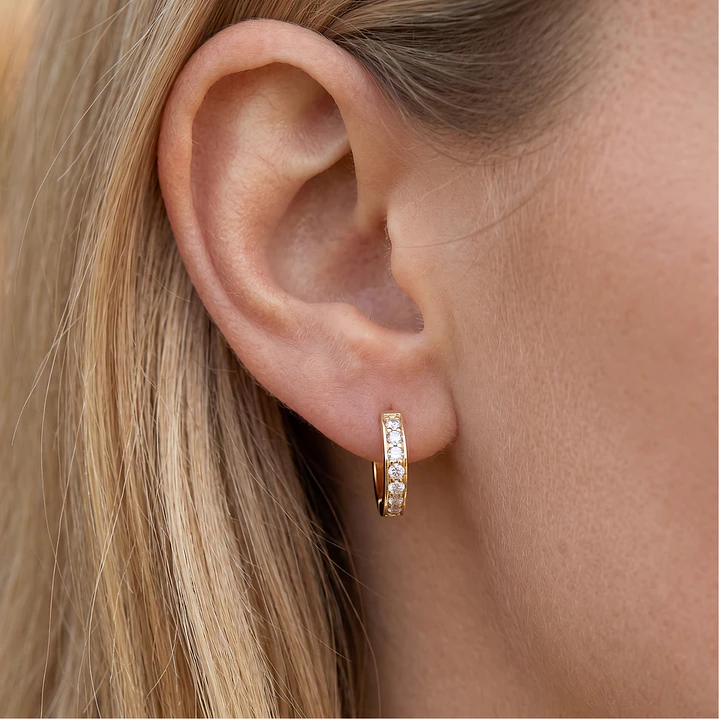 Aros Oro Amarillo 18kt Argollas 1/2 Circonita 14MM 3