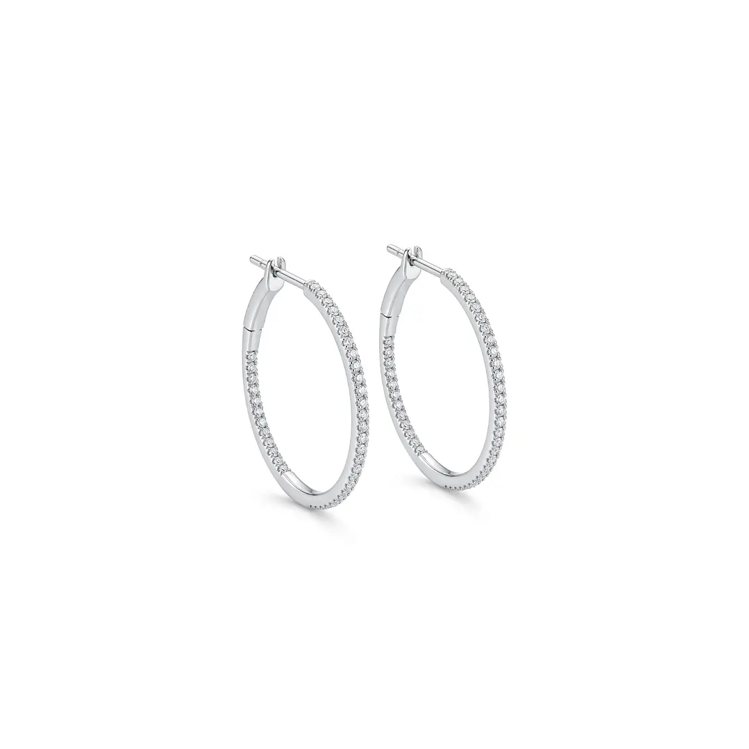 Aros Oro Blanco 18kt Diamantes 33Pts Argollas Grandes 2