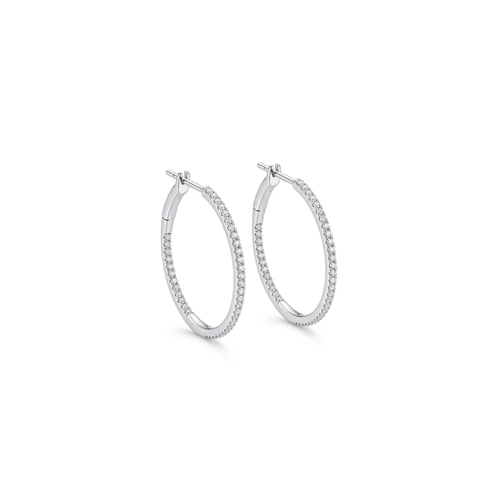 Aros Oro Blanco 18kt Diamantes 33Pts Argollas Grandes 2