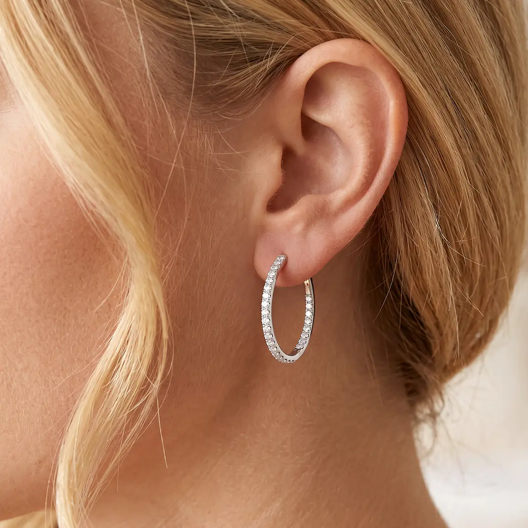 Aros Oro Blanco 18kt Diamantes 33Pts Argollas Grandes 3