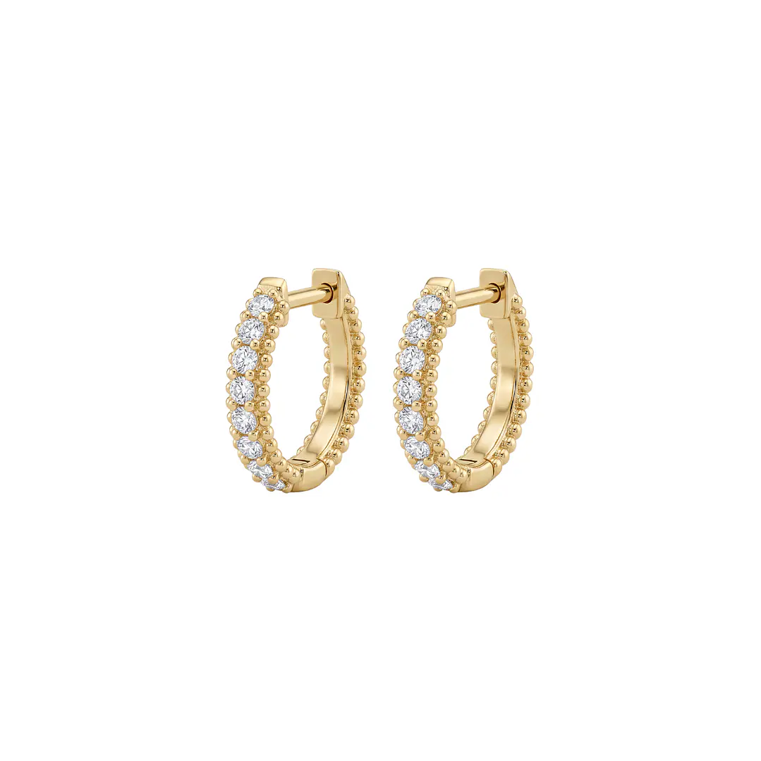 Aros Oro Amarillo 18kt Diamantes 7Pts Argollas Pequeñas XS 1