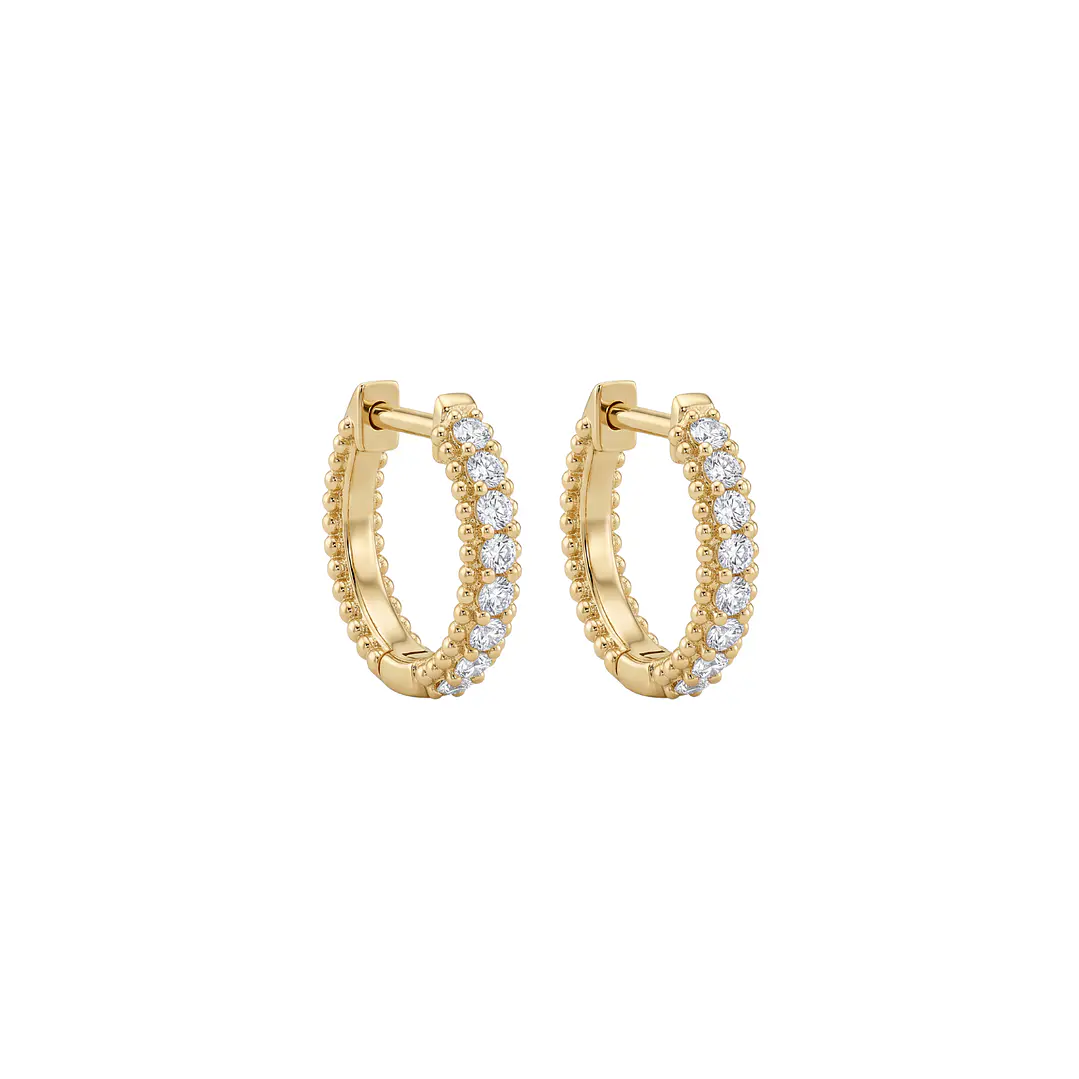 Aros Oro Amarillo 18kt Diamantes 7Pts Argollas Pequeñas XS 2